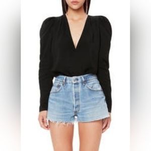 Black bodysuit with puff sleeves